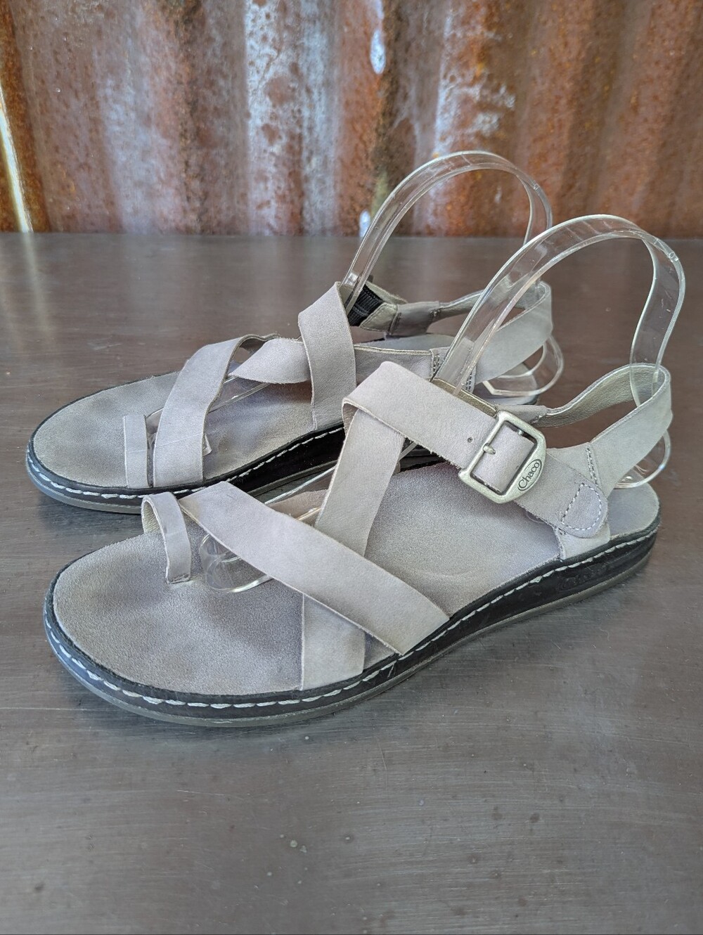 Chaco Wayfarer Loop Strappy Cushioned Sandals Gray Leather US 8 - UK 6 - EU 39